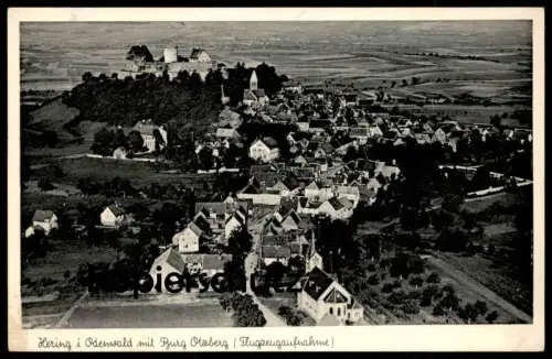 ÄLTERE POSTKARTE HERING IM ODENWALD MIT BURG OTZBERG FLUGZEUGAUFNAHME FLIEGERAUFNAHME LUFTBILD postcard Ansichtskarte AK