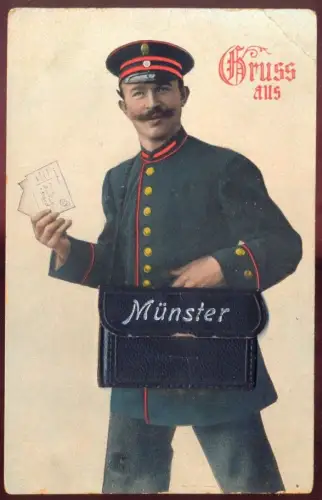 ALTE POSTKARTE GRUSS AUS MÜNSTER WESTFALEN BRIEFTRÄGER LEPORELLO 10 ANSICHTEN Ansichtskarte cpa AK postcard