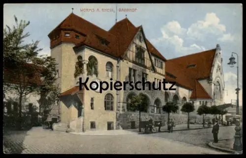 ALTE POSTKARTE WORMS AM RHEIN BAHNHOF Uhr clock horloge station gare postcard Ansichtskarte AK cpa