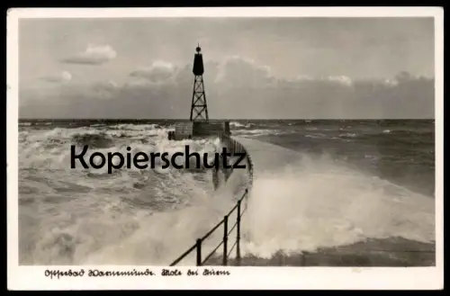 ALTE POSTKARTE WARNEMÜNDE 1938 MOLE BEI STURM storm tempete Rostock Ansichtskarte AK cpa postcard
