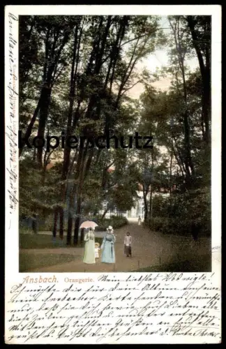 ALTE POSTKARTE ANSBACH ORANGERIE 1902 FRAUEN MIT SCHIRM umbrella parapluie Ansichtskarte AK cpa postcard