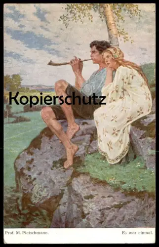 ALTE KÜNSTLER POSTKARTE ES WAR EINMAL PAAR MIT FLÖTE PROFESSOR M. PIETSCHMANN flute cpa postcard Ansichtskarte AK