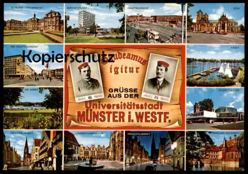 ÄLTERE POSTKARTE GRÜSSE AUS DER UNIVERSITÄTSSTADT MÜNSTER WESTFALEN GAUDEAMUS IGITUR Student Ansichtskarte postcard cpa