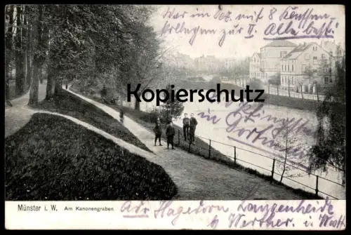 ALTE POSTKARTE MÜNSTER WESTFALEN AM KANONENGRABEN 1908 Jungen Schüler Kinder boys children Ansichtskarte cpa postcard AK