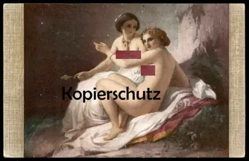 ALTE KÜNSTLER POSTKARTE DEUX JEUNES FILLES A LA GROTTE NEFF Frau femme seins nus nude breast woman nudity cpa postcard