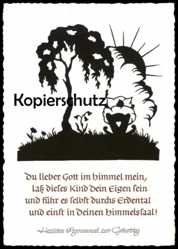 ÄLTERE KÜNSTLER POSTKARTE DU LIEBER GOTT IM HIMMEL KIND WIEGE GEBURT birth Baby Kind Scherenschnitt Silhouette cpa AK