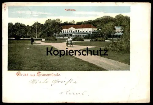 ALTE POSTKARTE GRUSS AUS TRAVEMÜNDE 1901 KUTSCHE KURHAUS Lübeck cpa postcard AK Ansichtskarte