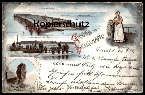 ALTE LITHO POSTKARTE GRUSS VON HELGOLAND LANDUNG AUF DER DÜNE HELGOLÄNDERIN Ansichtskarte AK postcard cpa