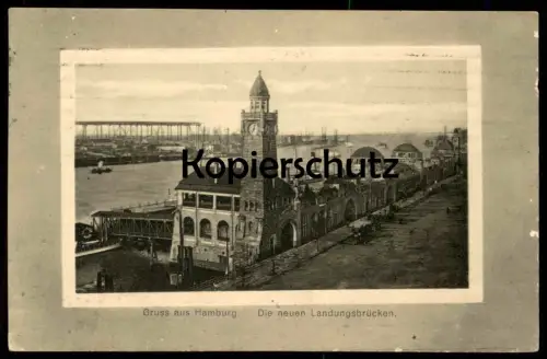 ALTE POSTKARTE GRUSS AUS HAMBURG DIE NEUEN LANDUNGSBRÜCKEN 1917 Ansichtskarte AK postcard cpa
