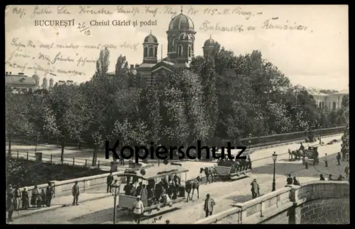 ALTE POSTKARTE BUCURESTI CHEIUL GARLEI SI PODUL Tram Pferdebahn Strassenbahn Bukarest Romania Bucharest Ansichtskarte
