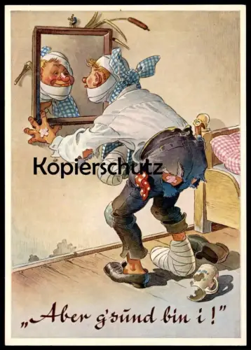 ÄLTERE POSTKARTE BAYERN ABER G'SUND BIN I! ALKOHOL DRUNKEN beer alcohol bière alcool Ansichtskarte postcard cpa AK