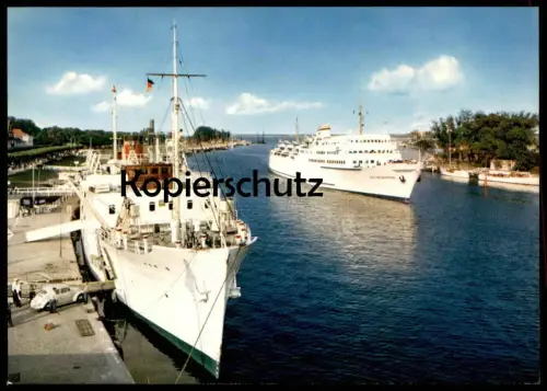 ALTE POSTKARTE OSTSEEBAD TRAVEMÜNDE HAFEN FÄHRE VW KÄFER Fährschiff ferry bateau ship port harbour AK cpa postcard