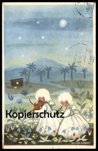ALTE KÜNSTLER POSTKARTE GUNLÖG ENGBERG ENGEL SPIELEN GEIGE & FLÖTE VIOLINE violon violin Streicher angel postcard cpa