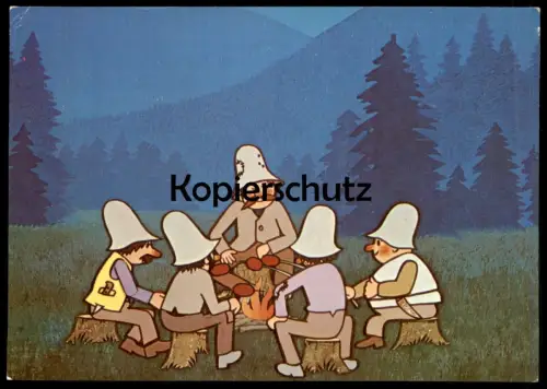 ÄLTERE POSTKARTE LOUPEZNICI F. FREIWILLIG BRNO DIE RÄUBER LAGERFEUER GESCHICHTE Ansichtskarte postcard cpa AK