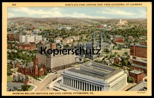 ALTE POSTKARTE PITTSBURGH PA BIRD'S EYE VIEW SHOWING MELLON INSTITUTE AND CIVIC CENTER postcard cpa Ansichtskarte