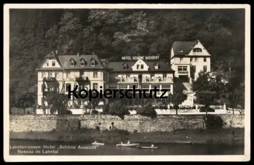 ALTE POSTKARTE LAHNTERRASSEN HOTEL SCHÖNE AUSSICHT NASSAU Kanu Kayak canoe postcard Ansichtskarte cpa AK