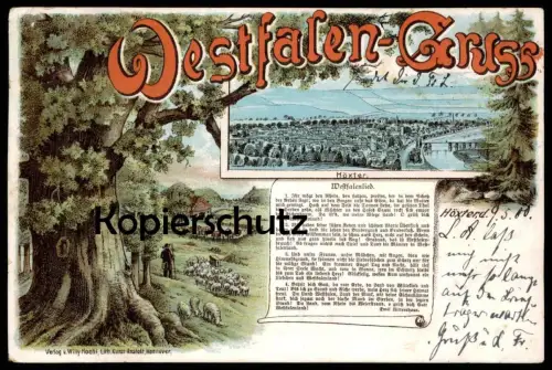 ALTE LITHO POSTKARTE GRUSS AUS HÖXTER WESTFALENGRUSS WESTFALENLIED EMIL RITTERSHAUS Westfalen postcard AK Ansichtskarte