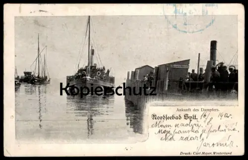 ALTE POSTKARTE NORDSEEBAD SYLT ANKUNFT DES DAMPFERS HOYERSCHLEUSE Schiff steam ship Ansichtskarte cpa AK postcard