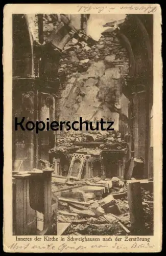 ALTE POSTKARTE SCHWEIGHAUSEN KIRCHE NACH DER ZERSTÖRUNG ALTAR SCHWEIGHOUSE THANN ALSACE ELSASS cpa Ansichtskarte AK