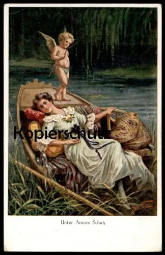 ALTE POSTKARTE ENGEL ANGEL ANGE AMOR AMOURS PFEIL UND BOGEN LIEBESPFEIL UNTER AMORS SCHUTZ BILL FISHER Ansichtskarte