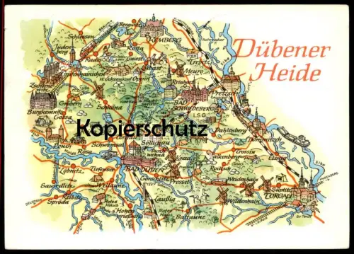 ÄLTERE POSTKARTE LANDKARTE DÜBENER HEIDE DAHLENBERG RÖSA KRINA GOSSA RADIS ROTTA TREBITZ LAUSSIG map cpa AK postcard