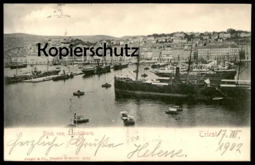 ALTE POSTKARTE TRIEST TRIESTE BLICK VOM LEUCHTTHURM Leuchtturm Schiff Dampfer Ansichtskarte AK postcard cpa