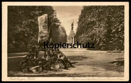 ALTE POSTKARTE HERMANNSDENKMAL MIT BISMARCKSTEIN TEUTOBURGER WALD BEI DETMOLD 1929 Ansichtskarte AK cpa postcard