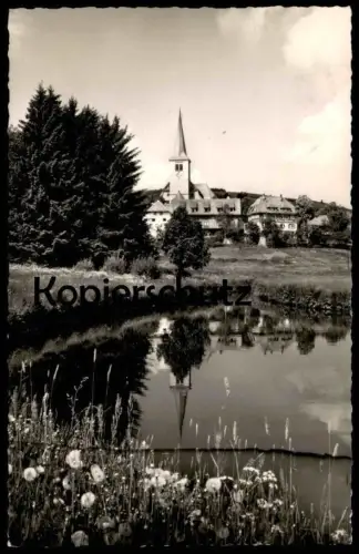 ÄLTERE POSTKARTE SCHONACH PUSTEBLUMEN LÖWENZAHN TEICH SPIEGELUNG DER KIRCHE SCHWARZWALD BLACK FOREST Ansichtskarte AK