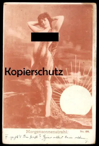 ALTE KÜNSTLER POSTKARTE MORGENSONNENSTRAHL Frau femme seins nus nude breast woman nudity sun cpa postcard Ansichtskarte