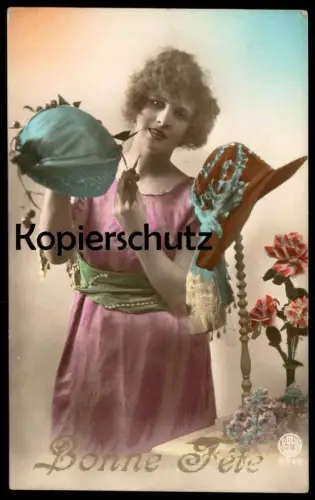 ALTE POSTKARTE FRAU MIT HUT WOMAN FEMME FILLE MISS MÄDCHEN BONNE FETE hat cpa art postcard AK Ansichtskarte