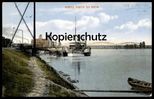 ALTE POSTKARTE WORMS PARTIE AM RHEIN Schiff Dampfer steam ship bateau à vapeur Raddampfer postcard Ansichtskarte AK cpa