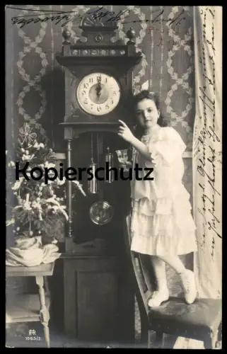 ALTE POSTKARTE PROSIT NEUJAHR MÄDCHEN UHR Standuhr horloge à poids grandfather clock postcard cpa AK Ansichtskarte