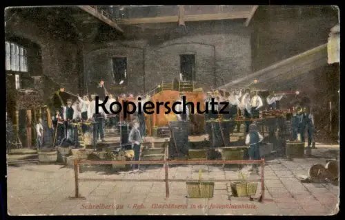 ALTE POSTKARTE SCHREIBERHAU GLASBLÄSEREI IN DER JOSEPHINENHÜTTE RIESENGEBIRGE Glasbläser Szklarska Poreba Schlesien cpa