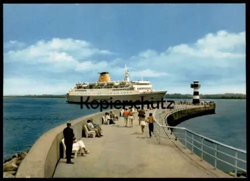 ÄLTERE POSTKARTE TRAVEMÜNDE MOLE MIT MS TRAVEMÜNDE FÄHRE ferry Schiff Motorschiff ship bateau Ansichtskarte AK
