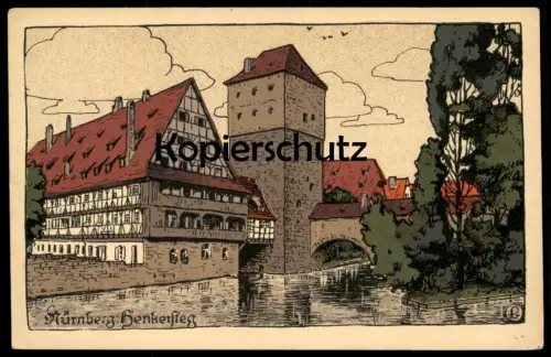 ALTE POSTKARTE KÜNSTLERSTEINZEICHNUNG NÜRNBERG HENKERSTEG STEINDRUCK Steinzeichnung Ansichtskarte cpa postcard