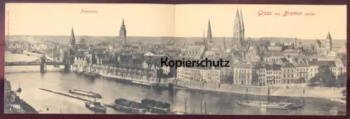 ALTE POSTKARTE GRUSS AUS BREMEN SENDET PANORAMAKARTE SYSTEMKARTE PANORAMA ZWEI KARTEN TOTAL Ansichtskarte cpa postcard