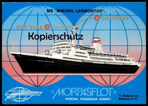 ÄLTERE POSTKARTE MS MIKHAIL LERMONTOV KREUZFAHRTSCHIFF MORPASFLOT Schiff Motorschiff ship New York Leningrad postcard AK