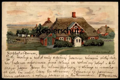 ALTE LITHO POSTKARTE INSEL AMRUM NORDDORF BAUERNHAUS PAUL MUELLER-KAEMPFF Haus Kate Ansichtskarte AK cpa postcard