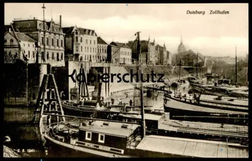 ÄLTERE REPRO POSTKARTE DUISBURG ZOLLHAFEN MIT SCHIFF NEPTUNUS NUMANSDORP Frachtschiff cargo ship Ansichtskarte postcard