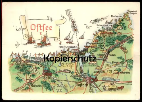ÄLTERE POSTKARTE LANDKARTE OSTSEE ROSTOCK GRAAL NEUHAUS DIERHAGEN MÖNCHHAGEN KRÖPELIN NIENHAGEN map AK postcard cpa