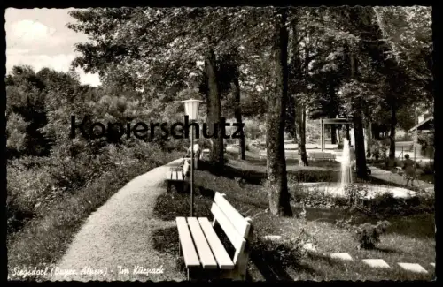 ÄLTERE POSTKARTE SIEGSDORF IM KURPARK BRUNNEN Springbrunnen Park Parkbank fontaine fountain cpa postcard Ansichtskarte
