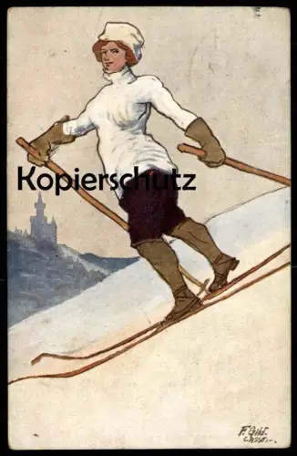 ALTE KÜNSTLER POSTKARTE SKIFAHREN FERDINAND GILD CASSEL Kassel faire du ski skiing cpa postcard Ansichtskarte AK