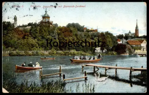 ALTE POSTKARTE HALLE SAALE BERGSCHÄNKE MIT BISMARCK DENKMAL CRÖLLWITZ KRÖLLWITZ monument Ansichtskarte AK postcard cpa