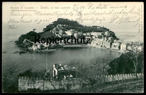 ALTE POSTKARTE SESTRI LA BAIA AUSTRALE RIVIERA DI LEVANTE Bucht Strand plage beach Stempel Hotel d'Europe Ansichtskarte