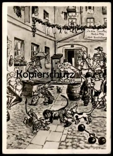 ÄLTERE POSTKARTE HEINRICH ZILLE KINDERSPIEL AUF DEM HINTERHOF MAXE MACHT DEN HUND JANZ NATÜRLICH ZIRKUS circus postcard