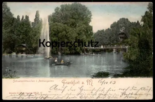 ALTE POSTKARTE FRANKFURT AM MAIN SCHWEIZERHÄUSCHEN IM PALMENGARTEN Schweizerhaus Garten garden Ansichtskarte AK postcard