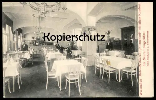 ALTE POSTKARTE WIESBADEN HOTEL NONNENHOF MIT PERSONAL MIT ALLEM KOMFORT DER NEUZEIT ANSICHTSKARTE AK cpa postcard