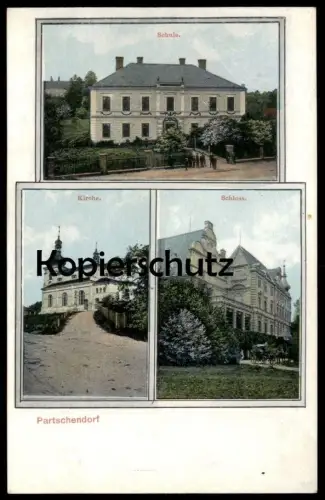 ALTE POSTKARTE PARTSCHENDORF SCHULE KIRCHE SCHLOSS BARTOSOVICE MÄHREN Ansichtskarte cpa AK postcard