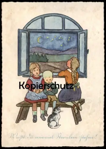 ALTE KÜNSTLER POSTKARTE WEISST DU WIEVIEL STERNLEIN STEHEN RENATE DRUDE MOND STERNE Kinder Mädchen Jungen Ansichtskarte