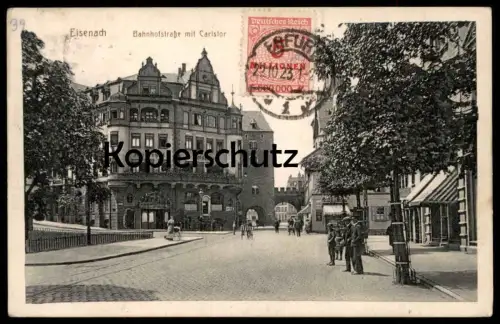 ALTE POSTKARTE EISENACH BAHNHOFSTRASSE KOSMOPOLIT STEMPEL GLOBUS ERFURT ANSICHTSKARTENSAMMLER